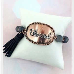 Beaded Two-Toned "Blessed" Tassel Bracelet